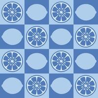 Lemon fruit seamless pattern on blue checkered background vector