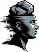 A man's head with a rock in it's head vector