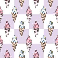 Seamless retro ice cream pattern checkered background vector