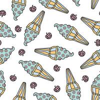 Summer retro soft ice cream seamless pattern on cherry background vector