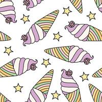 Seamless retro soft ice cream pattern on star background vector