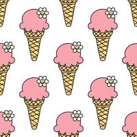 Retro ice cream in a cones seamless pattern on white background vector