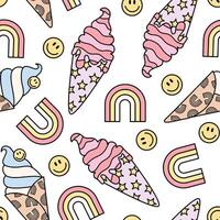 Summer retro soft ice cream, seamless pattern on white background vector
