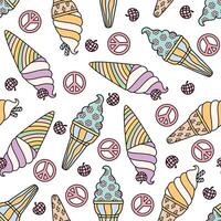 Frozen summer retro ice cream seamless pattern on white background vector