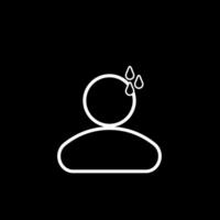 Minimalist outline of a stressed person with sweat drops on head over a black background, symbolizing anxiety, pressure, or burnout in a clean modern style vector