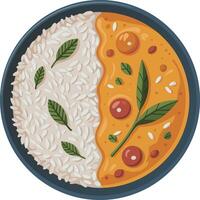 A plate with rice and curry in it vector