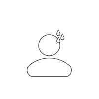 Line icon of a person under stress with sweat drops, drawn on a clean white background, ideal for concepts related to anxiety, pressure, or mental overload vector