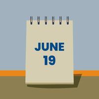 Minimalist desk calendar with bold blue text JUNE 19 on a neutral background, symbolizing a specific date for scheduling, awareness events, or deadlines vector