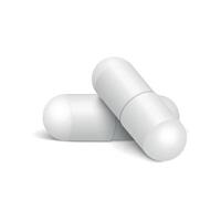 Two realistic medical pills isolated on white background. vector