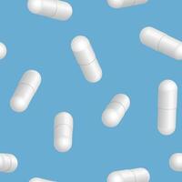 Seamless Pattern with White Realistic Medical Pills on Blue Background vector