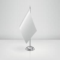 Realistic Single White Table Flag Mockup with Metal Stand on Minimal Background, Template for Country Symbol, Corporate Branding, Conference Decoration or Political Meeting Design vector