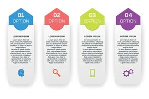 Infographics template with four options in material design style. It can be used as a chart, numbered banner, presentation, graph, report vector