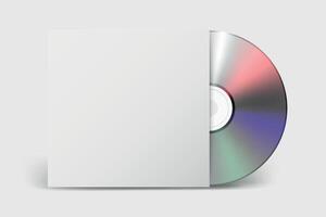 CD or DVD Disc in Blank Paper Sleeve, Mockup. Realistic Compact Disk with White Cover for Music Album, Software, Movie Packaging, Data Storage, Branding Design Template vector
