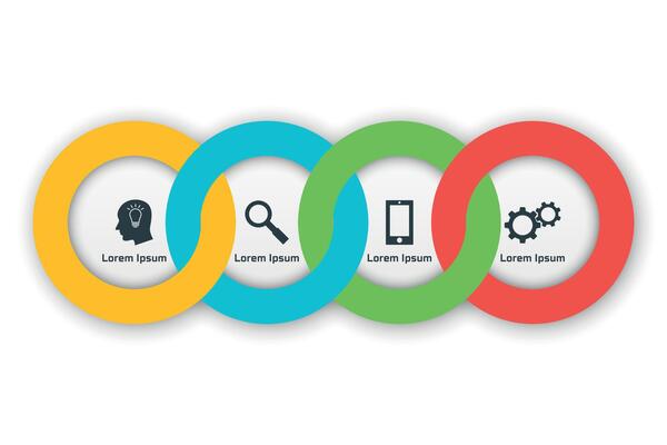 Infographics template with four options in material design style. It can be used as a chart, numbered banner, presentation, graph, report, web