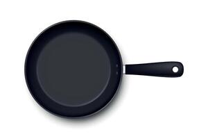 realistic empty frying pan icon in top view isolated on white background. Design template. vector