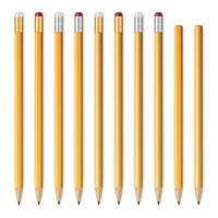 Realistic Yellow Pencils Set with and without Erasers. School and Office Supplies Collection for Stationery Design, Writing Tools, Back to School, Education or Branding Mockup vector