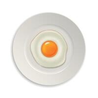Realistic fried egg icon on a plate. Design template vector