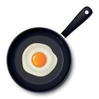 fried egg on a black pan. Realistic icon. vector