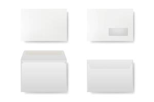 Envelope Mockup Set with Window Envelope, Sealed Envelope, Open Business Envelope. Realistic Template for Mail Branding, Letter Design, Office Stationery vector