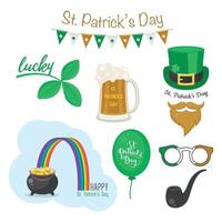 St. Patricks Day Set with Hat, Clover, Beer, Rainbow and More. Fun St. Patricks Day Icons for Celebration, Crafting. St. Patricks Day Party Design vector