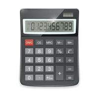 Realistic Black Calculator Icon with Display. Office Calculator for Finance UI, Education Design. Basic Calculator App Mockup vector