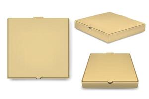 Pizza Box Mockup Set. Realistic Blank Pizza Box Template in Front and Isometric Views. Isolated Pizza Box Design for Branding, Food Packaging, Restaurant Identity vector