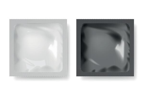 Blank Foil Pack Mockup Set. Realistic Isolated Foil Pack Template for Condom, Tea, Cosmetic Sample, Cream, Gel, Mask, Wet Wipes or Supplement. Foil Pack Design Template for Packaging, Branding
