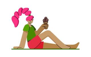 A cartoon girl sitting on the ground with an ice cream vector