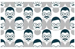 Seamless pattern of man faces with glasses and mustache repeating across the background vector