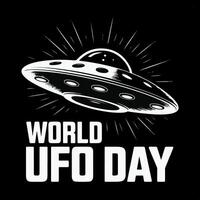 World ufo day celebration design featuring a flying saucer graphic on black background vector