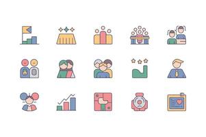 Colorful set of business and teamwork icons representing goals and collaboration vector