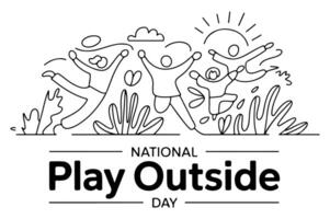 Play outside day with joyful figures celebrating the event with sunshine and nature elements. vector