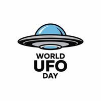 World ufo day illustration featuring a flying saucer and typography on a white background vector
