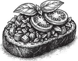 Bruschetta with Tomatoes and Basil vector