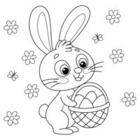easter bunny with eggs coloring book vector