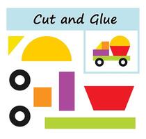 Cut parts of the image and glue on the paper. DIY worksheet. illustration of truck from geometric shapes. vector