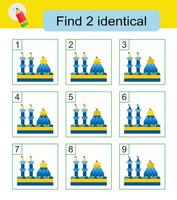 Fun puzzle game. Need to find two identical mosques. Answer is 2,8. vector