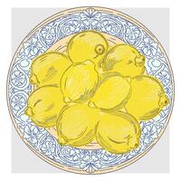 a plate, with lemons on it vector