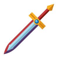 A sword with a blue and red handle on a white background vector