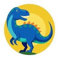 A cartoon dinosaur standing on a hill with a sun in the background vector