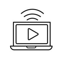 education icon. Online Learning or E-Learning. Open laptop with play symbol on screen and signal. smart, learning, clever. Outline design style vector
