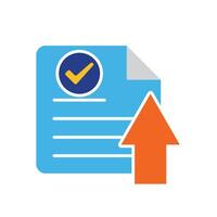 education icon. Homework Submission. paper with check mark and upload icon. smart, learn, clever. Flat design style vector