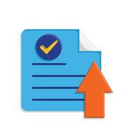 education icon. Homework Submission. paper with check mark and upload icon. smart, learn, clever. isometric design style vector