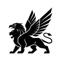 Bold graphic of a griffin, a mythical creature with lion body and eagle head and wings, in a strong, stylized silhouette. vector