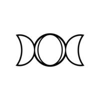 A minimalist black and white illustration of the Triple Moon Goddess symbol, representing the Maiden, Mother, and Crone aspects of the Goddess. vector
