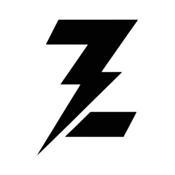 A striking black lightning bolt graphic against a clean white backdrop. The image features a stylized, angular design, perfect for various applications. vector