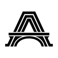 A bold, graphic illustration of a stylized bridge in black against a white background. The design features a strong, geometric A shape. vector