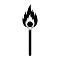 A bold, black silhouette of a matchstick with flames, set against a plain white background. The image is a simple, graphic representation. vector
