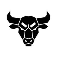 A striking black and white geometric illustration of a bull's head, featuring sharp angles and a minimalist aesthetic. The design is clean and modern. vector