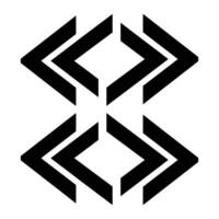 A symmetrical, black and white geometric design featuring interlocking arrows. The design is sharp and clean, with a focus on the interplay of shapes. vector